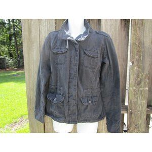 Kirra Cargo Coat Jacket Black Distressed Fleece Lined Classic Zip Women's Large